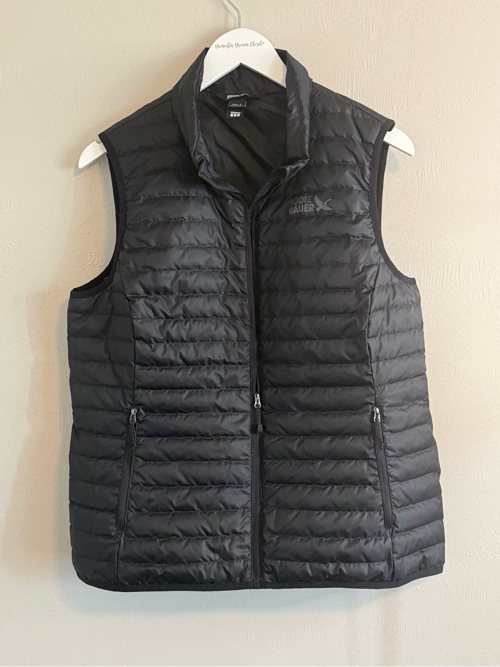 EDDIE BAUER Women’s Black Quilted 650 Down Puffer Vest Recycled Nylon Size L